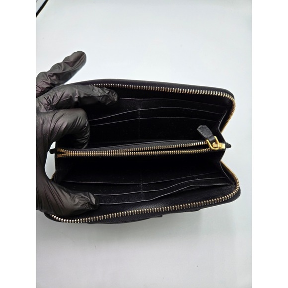 Prada Black Saffiano Leather Zip Around Continental Bow Wallet